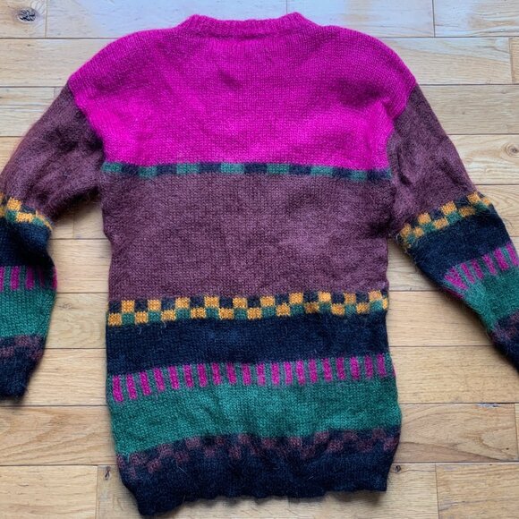 Vintage White Stag Mohair Blend Sweater – S/P – Bright 80s/90s Geometric Pattern - Picture 7 of 7